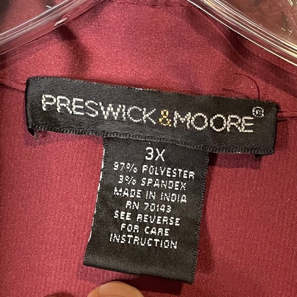 Womens Wine Burgundy button up collared shirt size 3X Satin - Picture 4 of 5